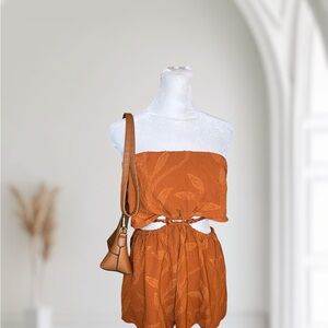 Textured Leaf Multi-Way Wrap Romper Cutout Festival Boho Size L